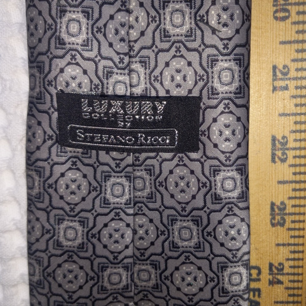 Stefano Ricci Luxury Collection Silk Tie Extra Long Gray Black  64"L 3.5" Italy